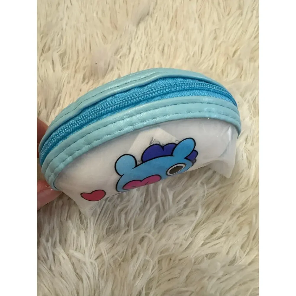 BTS Mang J-Hope coin purse blue pouch keychain Blue a heart-shaped face